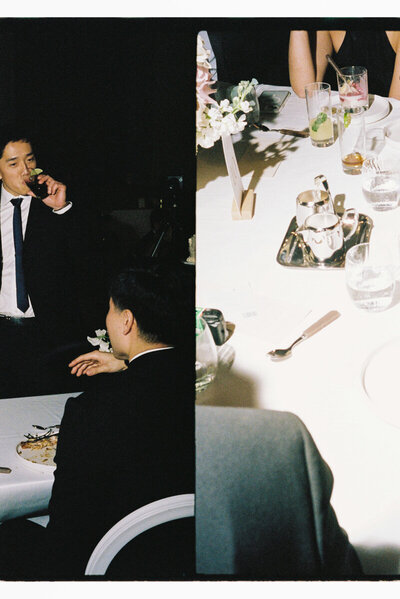 artistic 35mm film photo of a wedding reception at Hycroft Manor in Vancouver