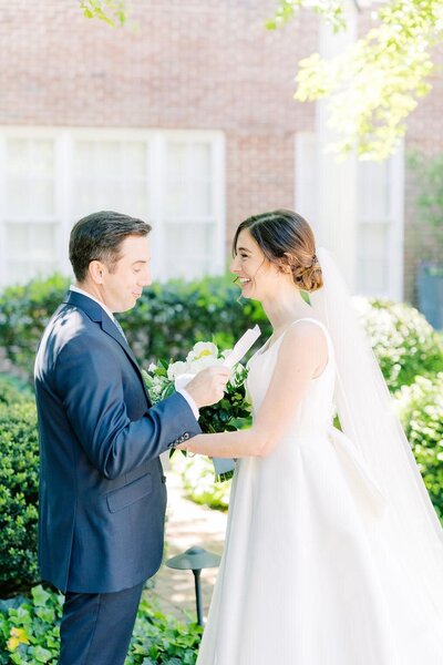 Bride and groom walk up memorial steps at their DC wedding