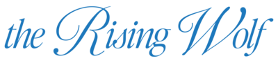 The Rising Wolf logo in Santorini blue