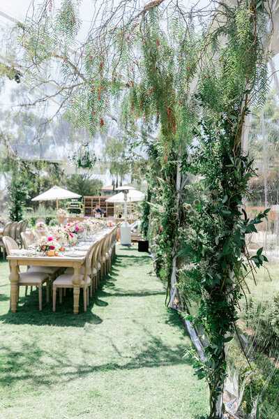 Dinner reception in Montecito for birthday under clear-top tent