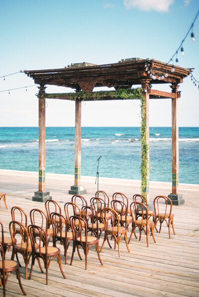 Balinese-style wooden gazebo overlooking the Caribbean Sea at Boca Marina in Boca Chica — intimate destination wedding setting captured by Asia Pimentel Photography.