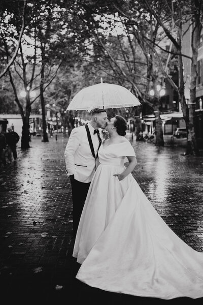 Rainy Umbrella Bridal Portrait