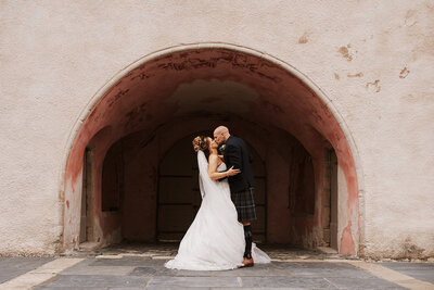 aswanley wedding ceremony set up with festoon lights scotland wedding venue