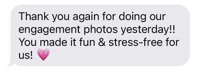 Text message image from a client who loved their experience, gallery, and wedding day.