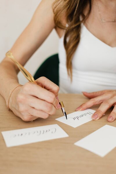 Calligrapher and Engraver from Los Angeles and Orange County writing Place cards for Clients