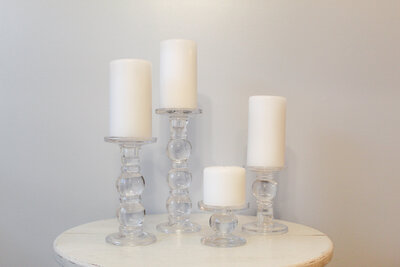 TE Inventory-Clear Glass Assorted Bubble Pillar Candle Holders 122