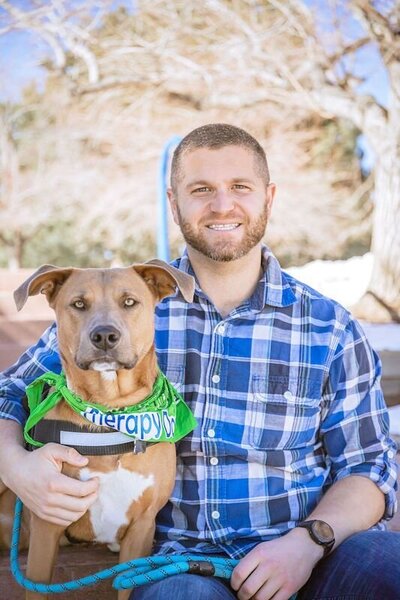 Male Therapist and Therapy Dog