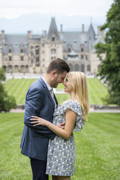 Biltmore Estate engagement proposal photography couple touching noses Asheville, NC