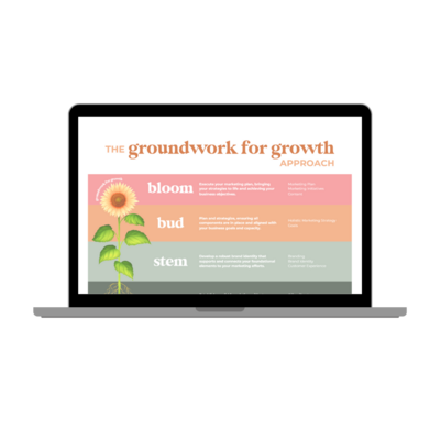 laptop with grow & gather the groundwork for growth course lgoo