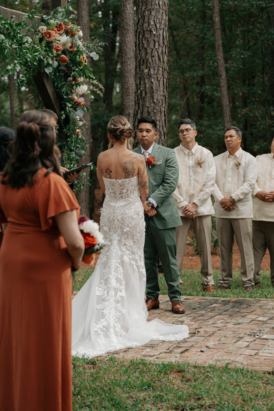 Bride and Groom during the ceremony at Pineland Place 