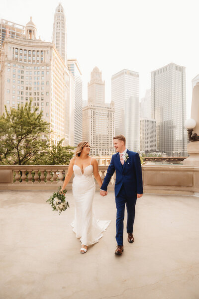 Newlyweds pose for portraits on their Micro Wedding Day in Chicago, IL.