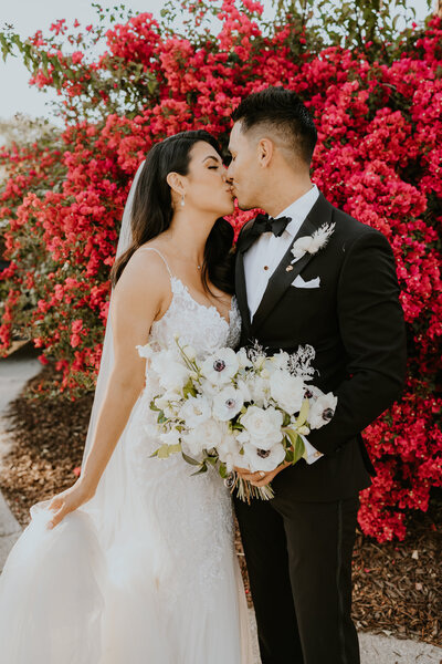 Bride and Groom kiss portrait