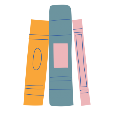 Illustration of three book spines in a row, leaning on each other