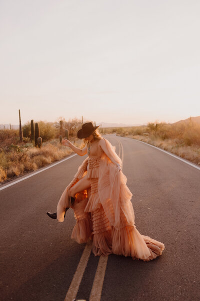 woman posing in road