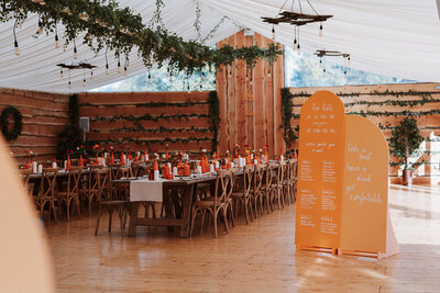 aswanley wedding ceremony set up with festoon lights scotland wedding venue