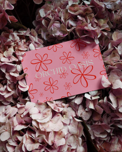 Gift card mock ups for a floral design studio called orchid oasis