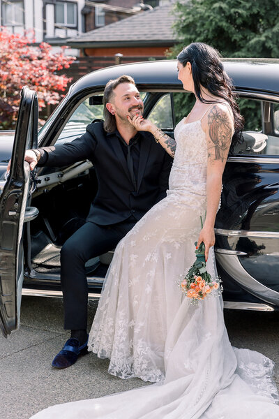 Detroit Michigan wedding couple laughing
