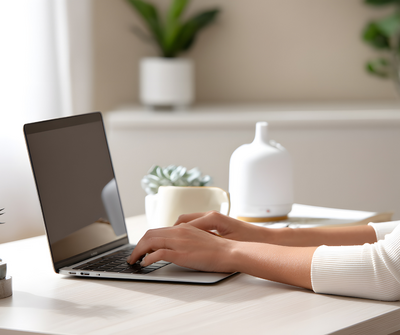 Woman sitting on the edge of her bed looking down with a face of dis-ease.
