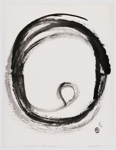 "Last Chance" By Marilyn Wells, Sumi e, abstract, black, ink wash, on white ground
