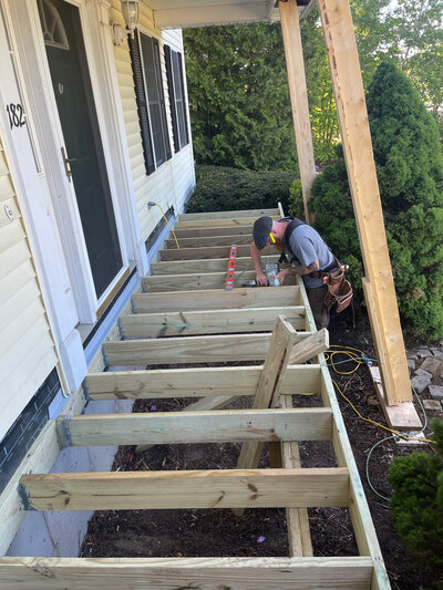 A Worcester & Central MA Porch Contractor building a fresh porch with a nailer