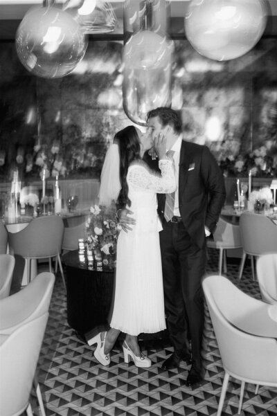 Contemporary Fall Wedding with Peach-Emerald Color Palette at the Renowned Designer Restaurant, Detroit MI