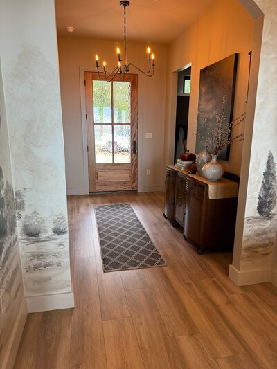 Kitchen with new hardwood floors.