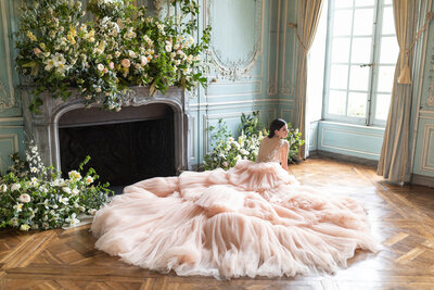 Bride at Château de Champlâtreux wedding near Paris, France.
