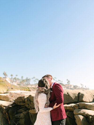 laguna beach elopement photo of couple's first kiss