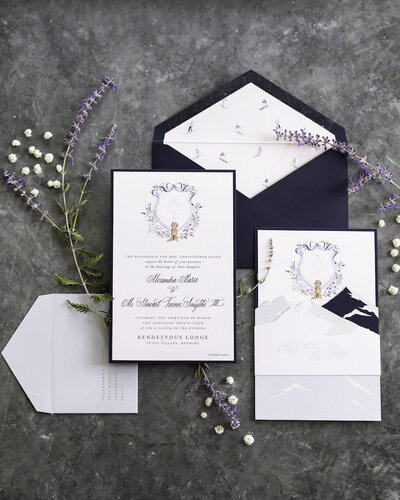 Custom calligraphy wedding invitation in gray ink