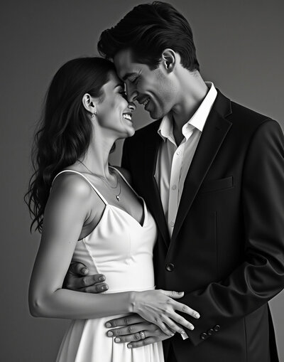 Bride and groom posing on beach