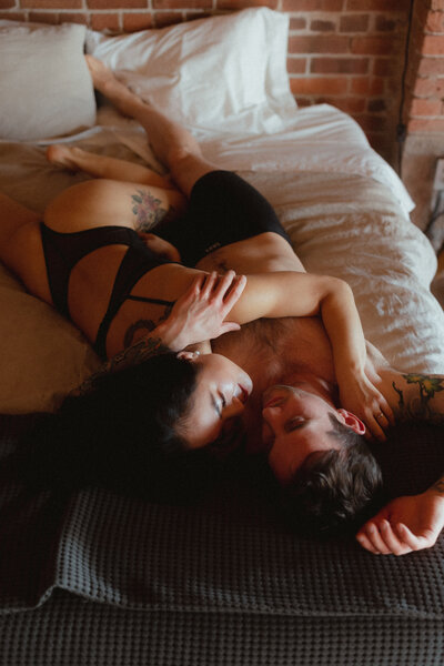 young couple boudoir session in a gastown studio