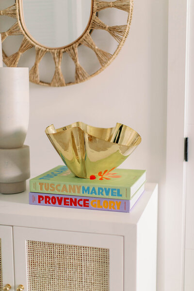Deco accent books with gold bowl
