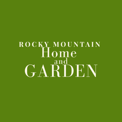 Green, rectangular background with white text displaying "Rocky Mountain Home and Garden"