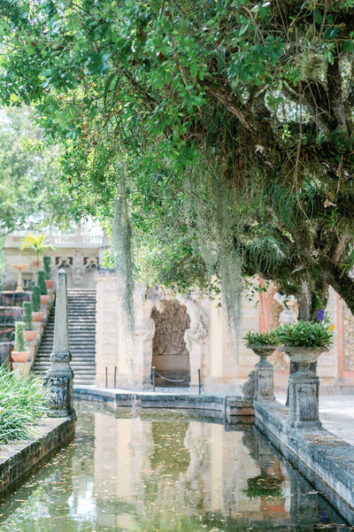 Staircase and greeny at Vizcaya Museum and Gardens in Miami Florida.