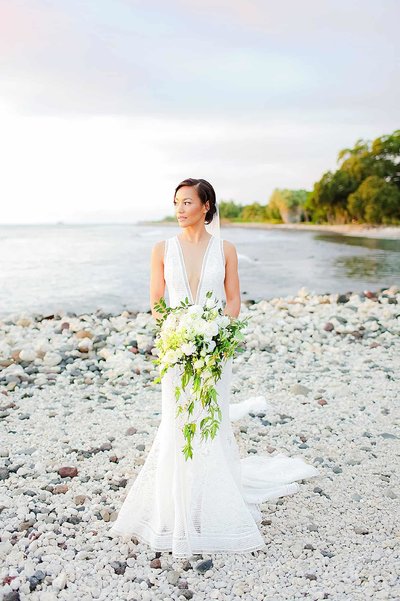 bridal portrait photographed at olowalu plantation house jetty by love and water maui