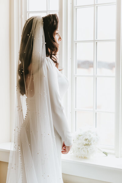 bride walking up the stairs