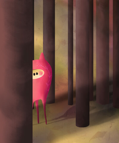 red monster in woods illustration