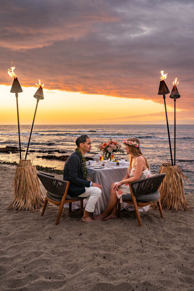 Four seasons Hualai dinner before Proposal on beach taken by hawaii engagement photographer