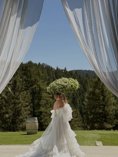 flower bouquet umbrella wedding bride in denver colorado