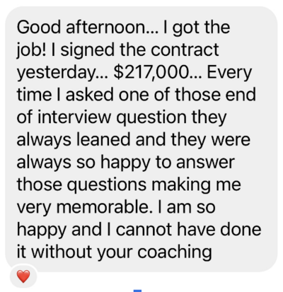 Client testimonial for professional career coaching for women, showcasing success and empowerment in career development.