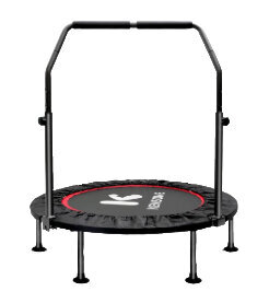 black indoor trampoline with handlebar