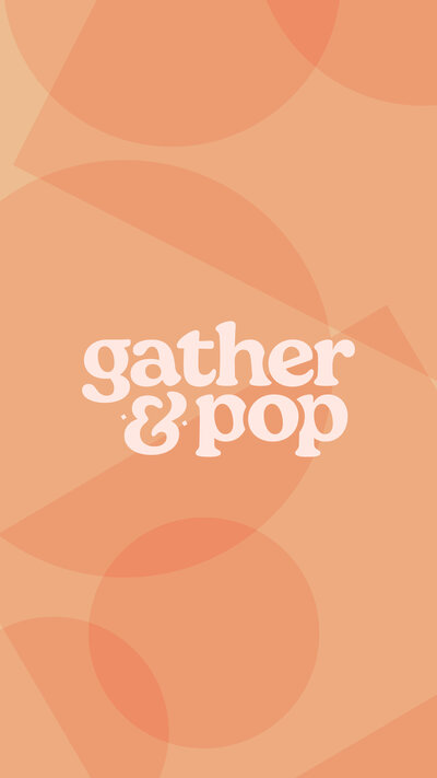 Gather & Pop logo on an apricot abstract shapes background