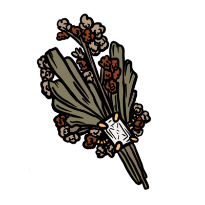 Graphic of a sagebrush bundle with wedding ring around it