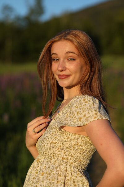 Senior Session Photography with girl in flower dress | Taken By Maine Photographer