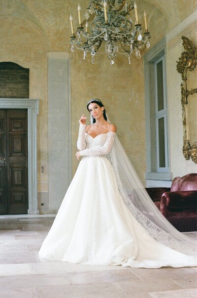 Villa Balbiano Lake Como Wedding Bridal Portrait Monique Llhuillier