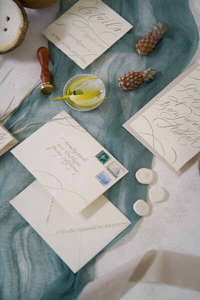 Wedding details on a table in a southern California wedding venue