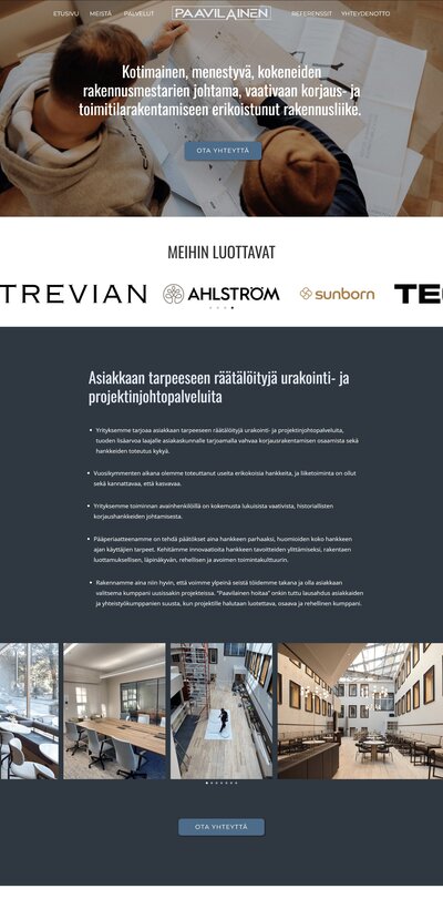 Rakennusliike Paavilainen nettisivujen etusivu
