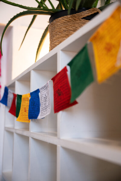 Tibetan Prayer Flags in Yoga Studio