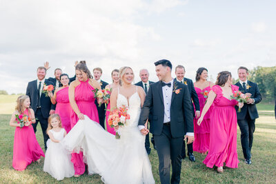 Bride and groom with wedding party.