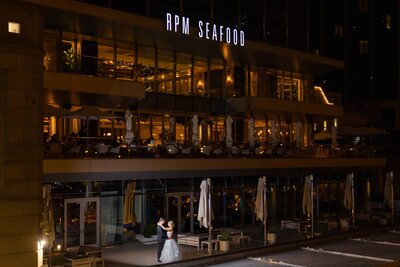 Stunning portrait of couple just married at RPM Seafood wedding venue in Chicago.